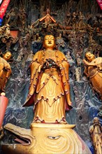 Jade Buddha Temple, Buddha, Puxi, Shanghai, Shanghai Shi, China, Expressive golden Buddha statue in