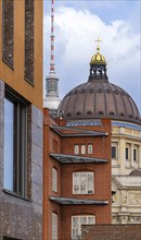 Schinkelplatz with Bauakademie, dome of the Humboldt Forum and the television tower, Berlin,