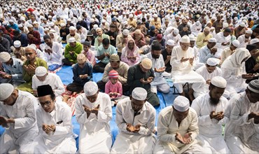 GUWAHATI, INDIA, APRIL 11: Muslims gather to perform Eid al-Fitr prayer at Eidgah in Guwahati,