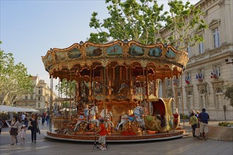 Carousel, Place de l'Horloge, Avignon, Vaucluse, Provence-Alpes-Cote d'Azur, South of France,