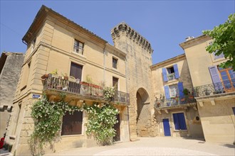 Houses and portal, Remoulins, Gard, Languedoc-Roussillon, South of France, France, Europe