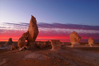 Egypt, White Desert, bizarre sandstone cliffs, Middle East sunset, Africa