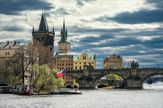Sightseeing, city tour, Prague Old Town, Charles Bridge, statues of saints, Vltava, capital city,