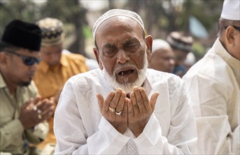 GUWAHATI, INDIA, APRIL 11: Muslims gather to perform Eid al-Fitr prayer at Eidgah in Guwahati,