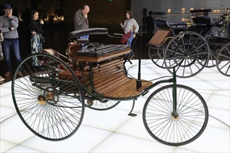 Replica Benz Patent Motor Car. first petrol car in the world, tricycle from 1886, Mercedes-Benz