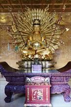 Chongqing, Chongqing Province, China, Asia, Golden Buddha with many arms, surrounded by religious