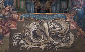 Detail of the Holy Sepulchre, the prophet Jonah, spat out by the great fish, whale, around 1750, St