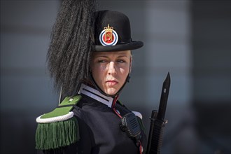 Female soldier with bayonet, Royal Guard, Royal Palace, Oslo, Norway, Europe