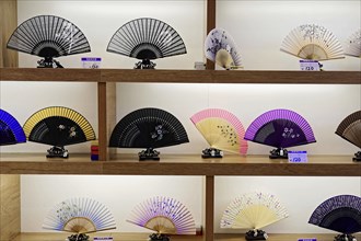 Silk factory Shanghai, Traditional Japanese fans in different colours and patterns on display,