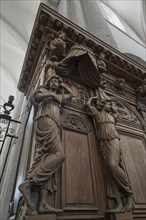 Carved figures on the oak choir stalls, 17th century, former Cistercian monastery Pontigny,