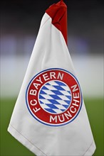 FC Bayern Munich FCB corner flag, logo, Allianz Arena, Munich, Bavaria, Germany, Europe
