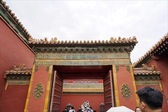 China, Beijing, Forbidden City, UNESCO World Heritage Site, Red walls and decorated roofs of the