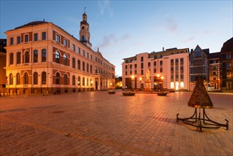 Historic Town Hall, Town Hall Square, Rathausplatz at dawn, Riga, Latvia, Europe