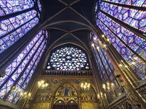 Paris 1er arr. The Rose window stained glass of the Holy Chapel (La Sainte Chapelle) . Ile de