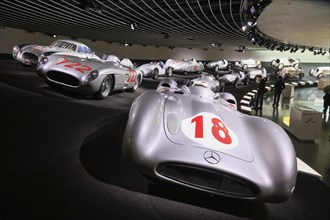 Racing cars, Silver Arrows, Mercedes-Benz Museum, Stuttgart, Baden-Wuerttemberg, Germany, Europe