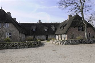 Sylt, North Frisian Island, Schleswig Holstein, Historic thatched roof houses on a large courtyard