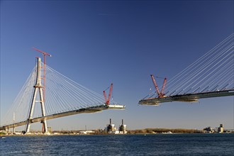 Detroit, Michigan USA -15 April 2024, Construction of the Gordie Howe International Bridge. The