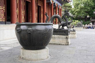New Summer Palace, Beijing, China, Asia, An ancient bronze cauldron with dragon motif at a