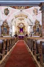 Baroque church with ornate altar and ceiling paintings, Bad Reichenhall, Bavaria, Germany, Europe