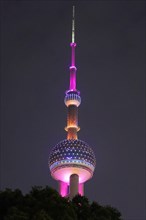 Oriental Pearl Tower, Pudong, Shanghai, China, Asia, Shanghai, China, Illuminated tower at night