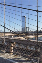 View from Brooklyn Bridge to Manhattan Bridge with One Manhattan Square skyscraper, New York City,
