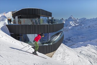 Summit restaurant at the Nebelhorn summit (2224m), Oberstdorf, Allgaeu, Swabia, Bavaria, Germany,