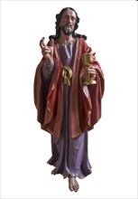 Life-size, carved figure of Jesus, Last Supper figure on a white background, 350-year-old
