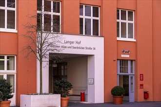 Restored backyard with office buildings, Langer Hof, Saarbruecker Strasse, Berlin, Germany, Europe