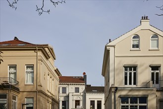 Gables, roofs and upper storeys of the heritage-protected residential building group Fedelhoeren in