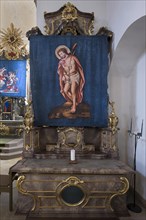Historic Lenten cloth, made in 1726, right side altar, parish church of St Nicholas, Gundelsheim,