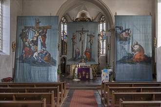 Three historical Lenten cloths, created around 1890, St Laurentius Church, Schoenau an der Brend,