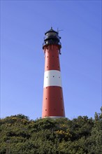 Lighthouse, red and white striped, Hoernum, North Sea island Sylt, North Frisia, red and white