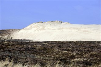 Sylt, North Frisian Island, Schleswig Holstein, Wide sand dunes with sparse grass cover under a