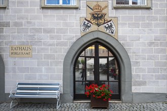 Citizens' office in the historic town hall on the market square of Wangen im Allgaeu, Upper Swabia,