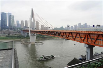 Stroll in Chongqing, Chongqing Province, China, Asia, Orange bridge with city view in the