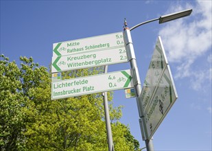 Signposts for cycle paths in Berlin, Schoeneberg, Tempelhof-Schoeneberg, Berlin, Germany, Europe