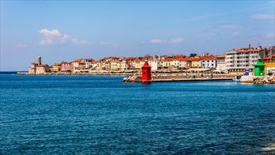Panoramic picture of Piran, harbour town Piran on the Adriatic coast with Venetian flair, Slovenia,