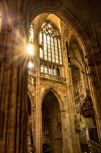 Sunlight, cathedral, cathedral, church building, interior view, holy, figures, St Vitus Cathedral,