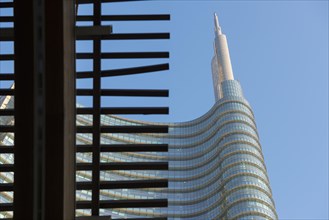 Skyscraper and roof in a sunny day in Porta Nuova in Milan, Italy, Europe