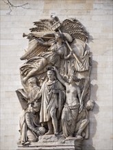 Paris. Details of pillars of Arc de Triomphe on Charles de Gaulle square, Ile de France, France,
