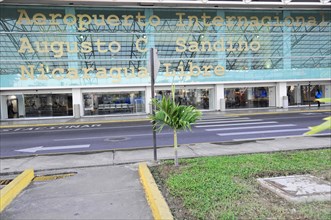 AUGUSTO C. SANDINO Airport, Managua, Exterior view of an airport with the sign 'Aeropuerto