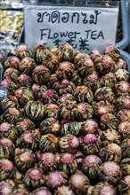 Tea blossoms on a market stall, tea flowers, blossom, plant, weekly market market, tea, drink,