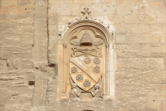 Coat of arms on the papal palace, Avignon, Vaucluse, Provence-Alpes-Cote d'Azur, South of France,