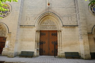 Entrance to the monastery church, Saint Michel de Frigolet Abbey, La Montagnette, Bouches-du-Rhone,