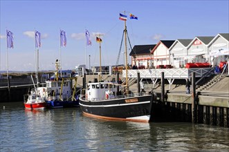 List, harbour, Sylt, North Frisian island, boats moored in a small harbour next to a jetty with