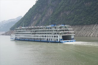 Chongqing, Chongqing Province, Cruise ship on the Yangtze River, A white and blue river cruise ship