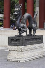 New Summer Palace, Beijing, China, Asia, A detailed bronze dragon sculpture is enthroned on a stone