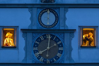 Animated Firguren in the Rathstrinkstube, Blue Hour, Rothenburg ob der Tauber, Middle Franconia,