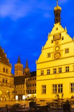 Ratstrinkstube, market square, St James' Church, Blue Hour, Rothenburg ob der Tauber, Middle
