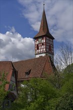 St. Urban's Church, St. Urban, half-timbered tower, church tower, church clock, clock, clock face,